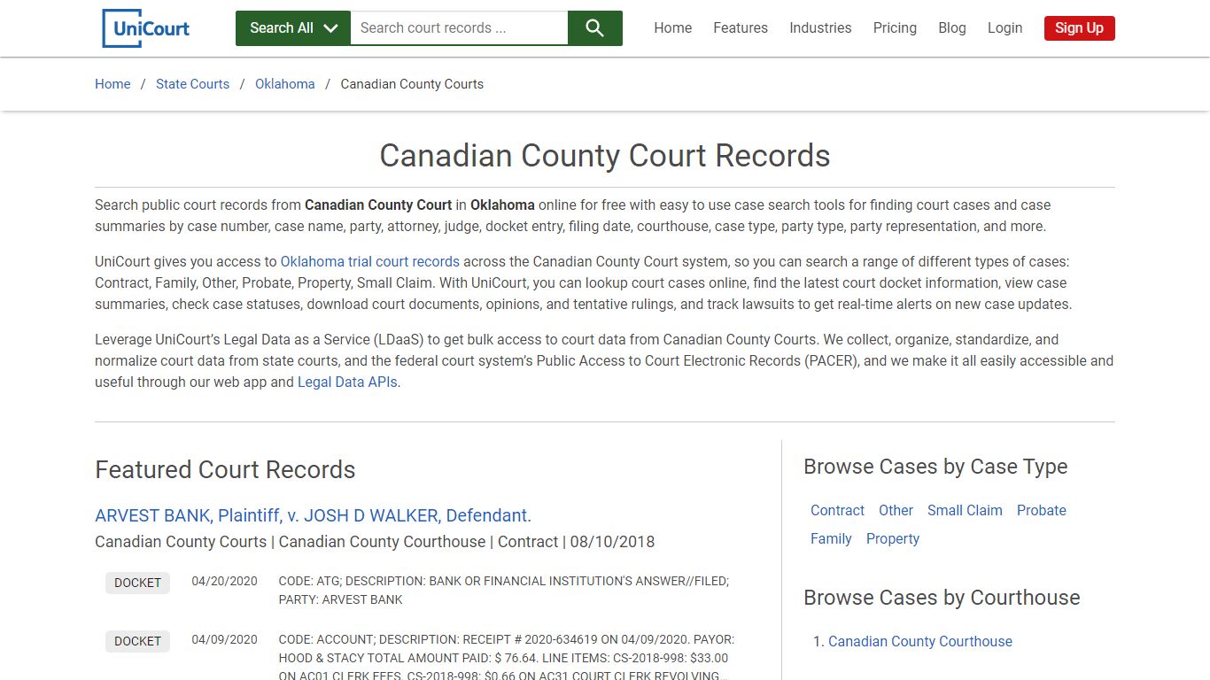 Canadian County Court Records | Oklahoma | UniCourt